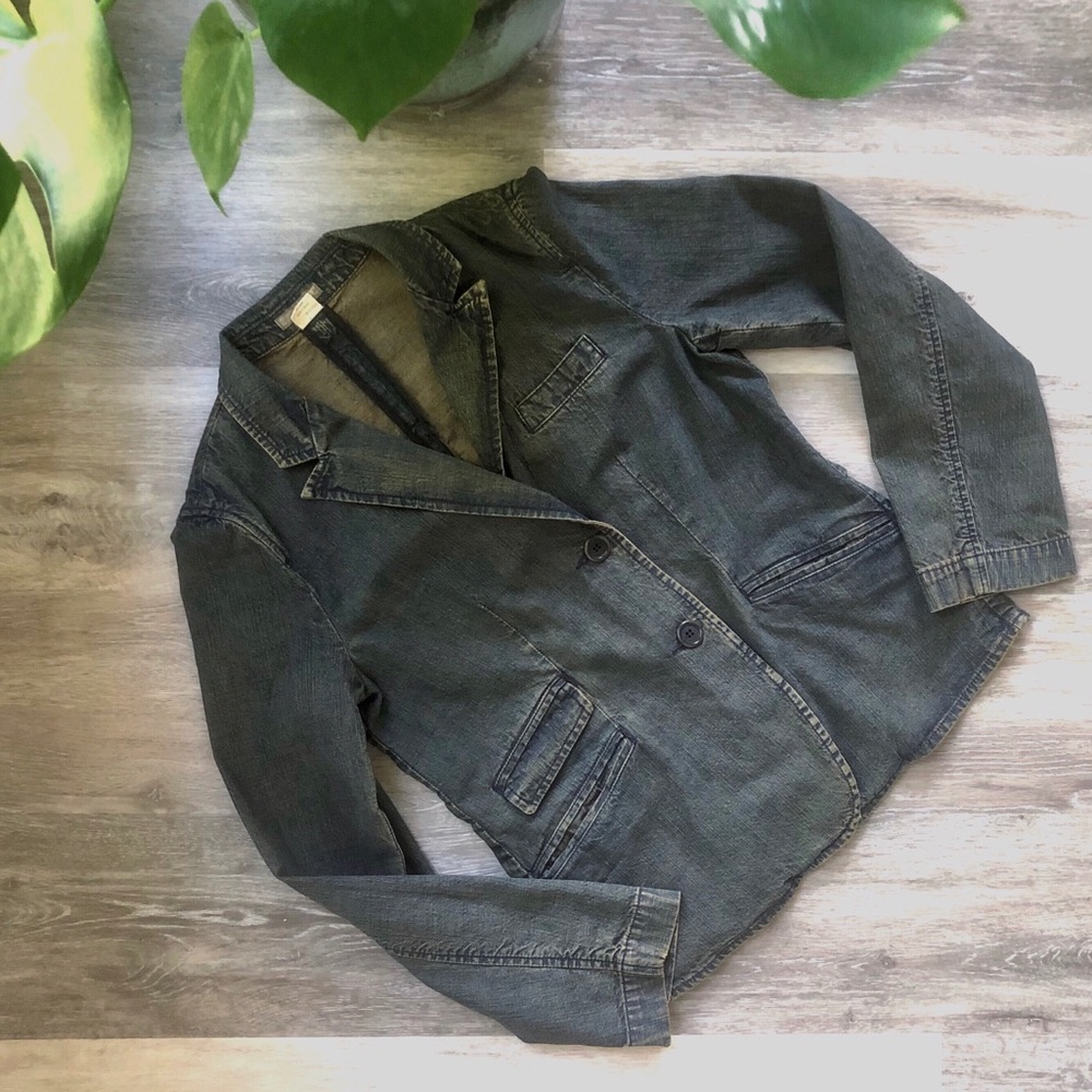 J Crew 100% cotton dark wash Denim Blazer, EUC, M
